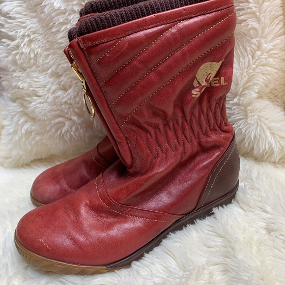 Sorel Red Leather Boots women’s size 7 - Picture 7 of 11